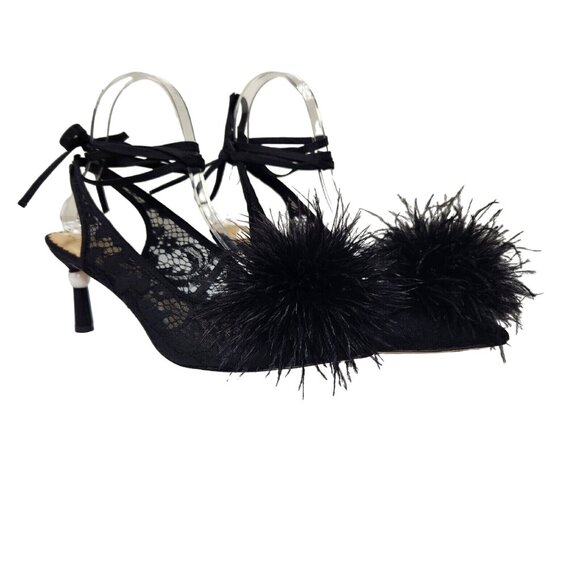 Antonio Melani Womens Size 6.5 Claire Ostrich Feathers Pom Ankle Wrap Pumps 303 - Picture 3 of 12